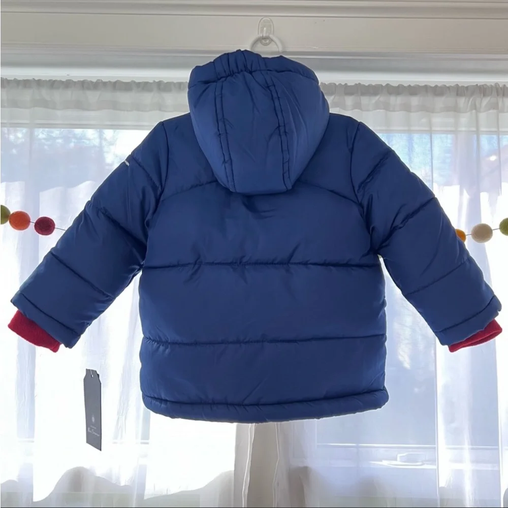 Ben Sherman Toddler Blue & Red Puffer Coat with Hood, 18M